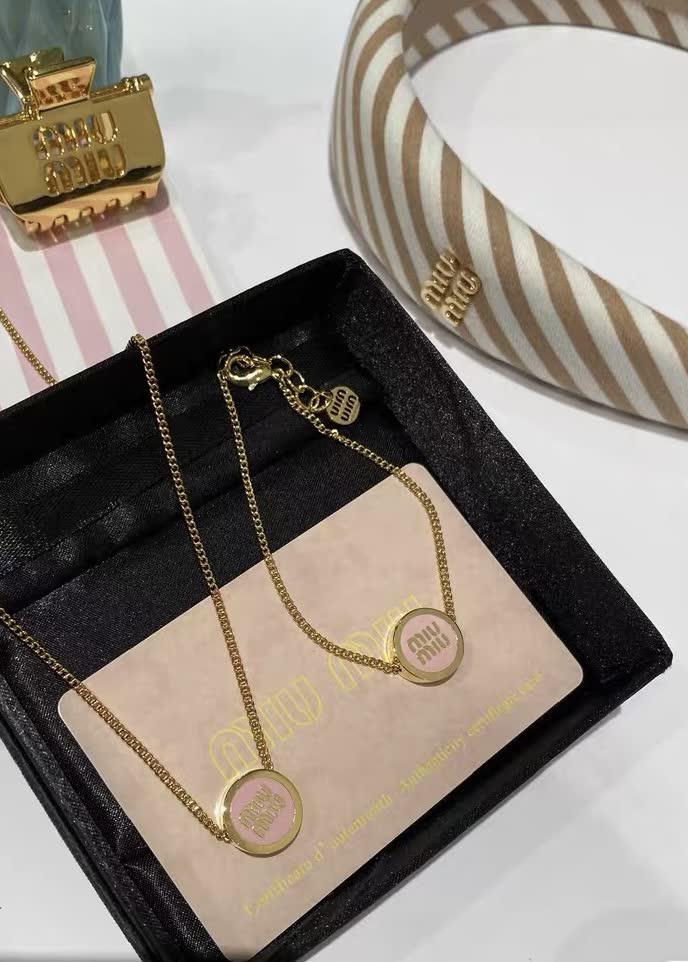 Miu Miu Gold Tone Chain Necklace with Pink Enamel Discs